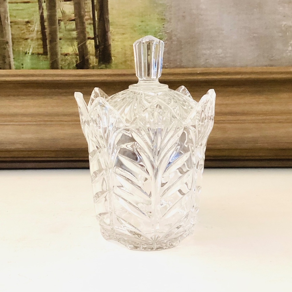 Fifth Avenue 24% Lead Crystal 6" Portico Jelly Jar With Lid Candy Dish Vintage